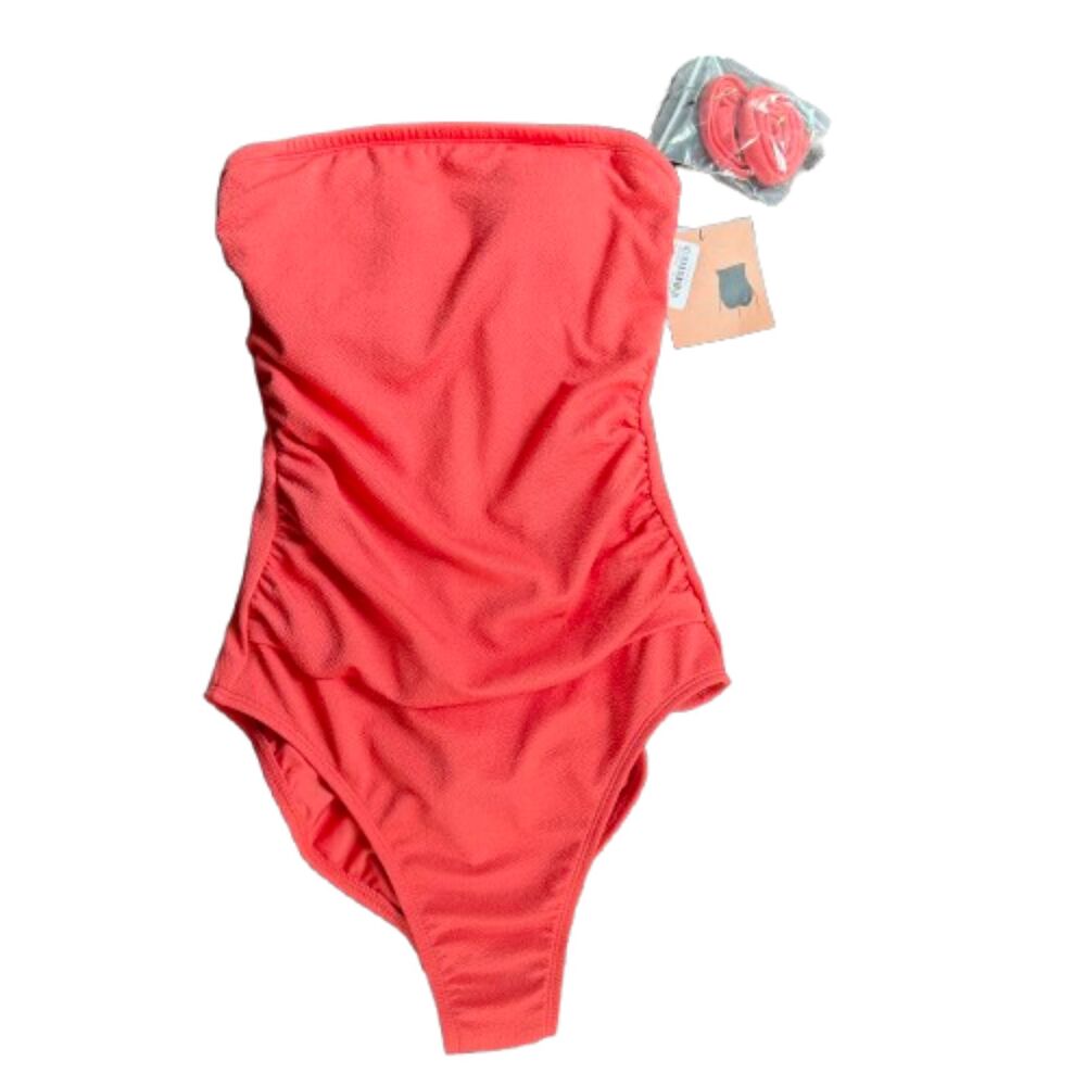 Shade & Shore NWT Ruched Bandeau Vibrant Pink One Piece Swimsuit Size XS